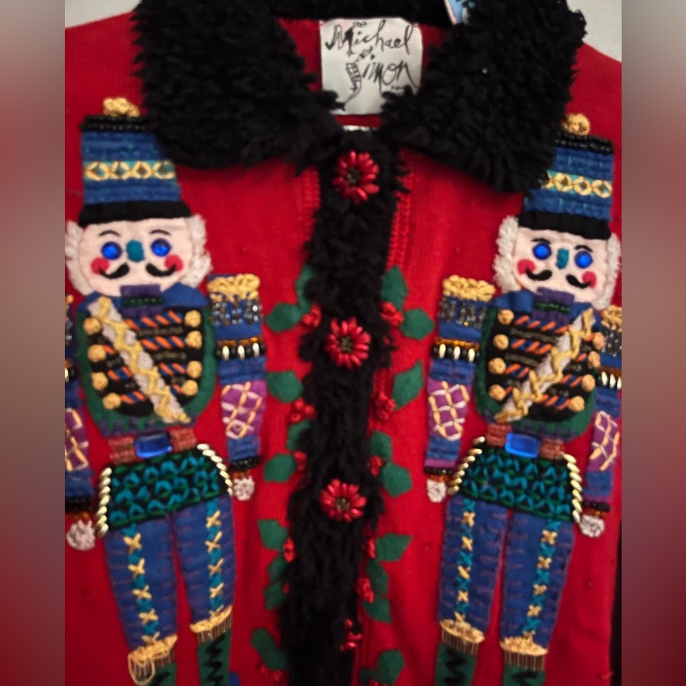 Michael Simon Womens Sz M Beaded Nutcracker Sweater Christmas Vintage 1998 - Picture 3 of 4